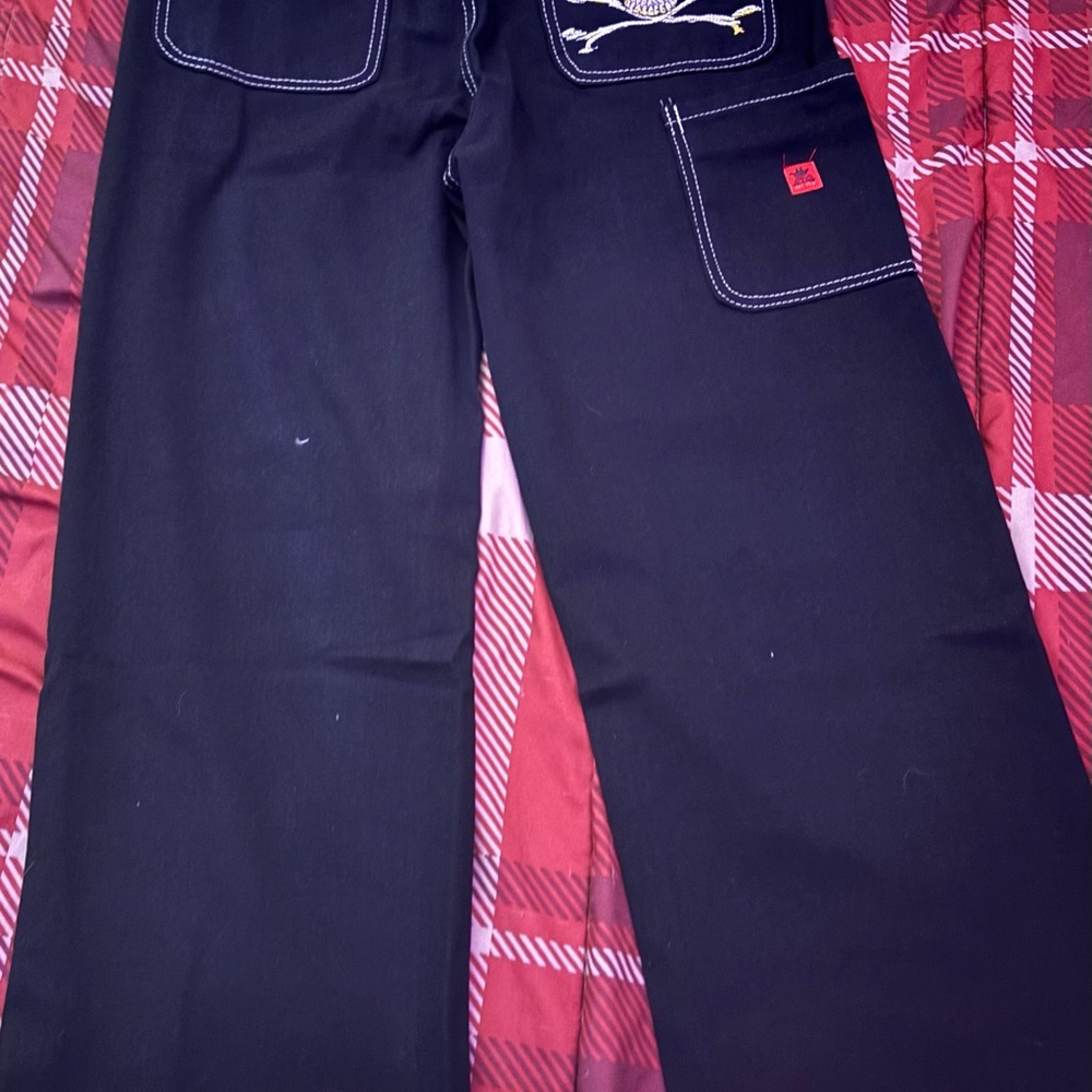 Goth N’ Rock Black Skull Stitch Cargo Pants (Y2K/Alt)